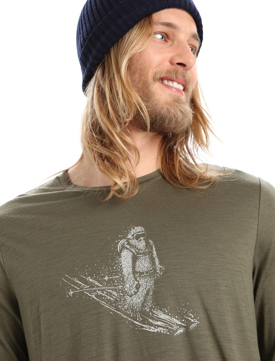 Long Sleeve Icebreaker Merino Tech Lite II T-Shirt Skiing Yeti Homme Vert Olive | FR 1226SGLO